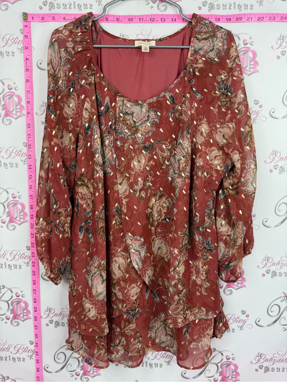 Tamara H blouse Floral Scoop-Neck Tunic Top - Rust Floral